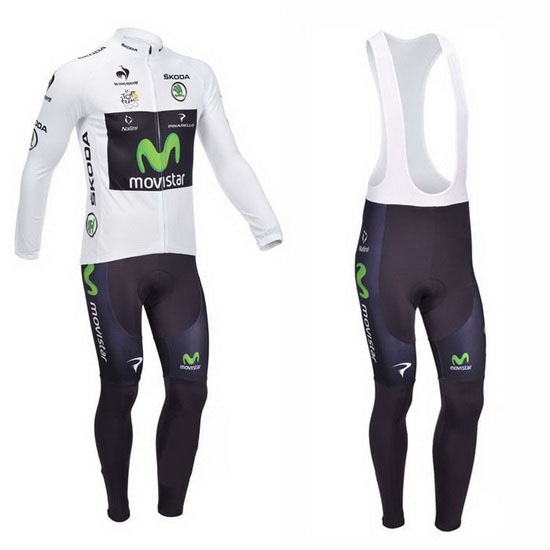 2013 Maillot Movistar Tirantes Mangas Largas Blanco